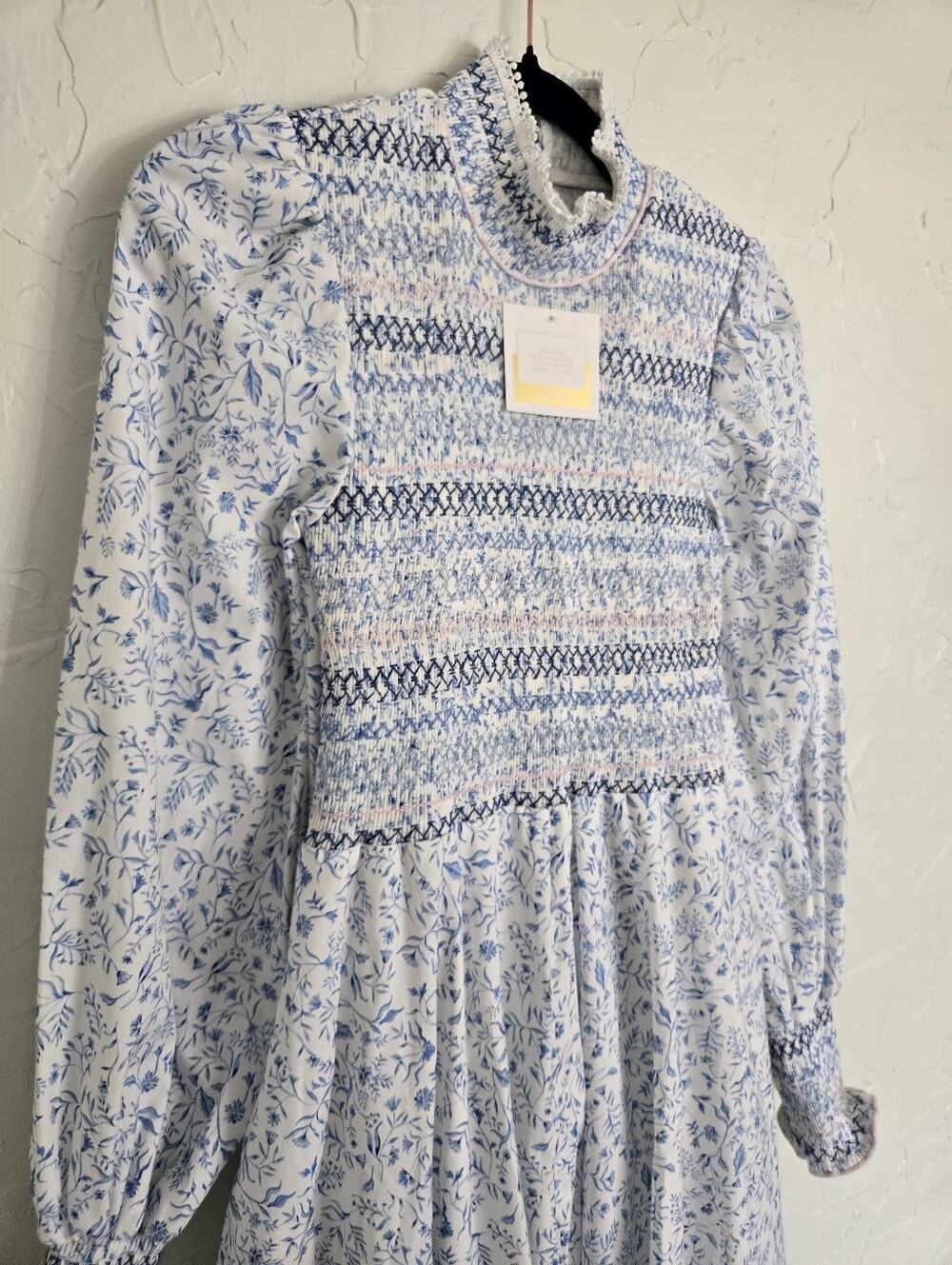 NWT Dondolo x Pencil + Paper Co Smocked Floral Blue White Cottagecore Dress, XS - Picture 5 of 13